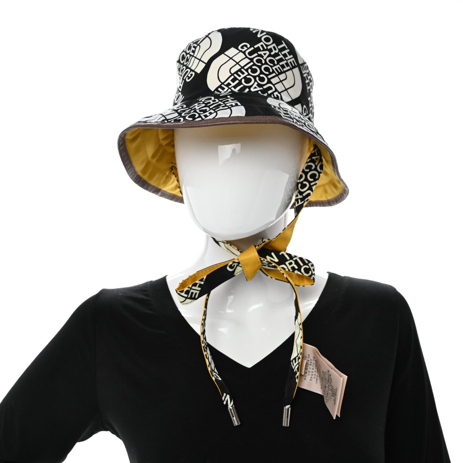 Gucci X THE NORTH FACE Nylon Reversible Self-Tie Bucket Hat XXS Black Yellow 2 of 14