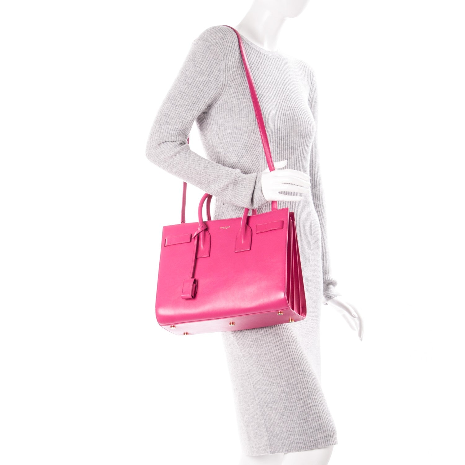 Saint Laurent Calfskin Small Sac De Jour Lipstick Fuchsia 2 of 8