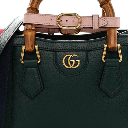 Gucci Textured Dollar Calfskin Web Mini Diana Tote Bag Vintage Green Pink 7 of 9