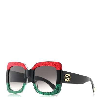 Gucci Acetate Square Frame Sunglasses GG0083S Glitter Red Black Green 1 of 9