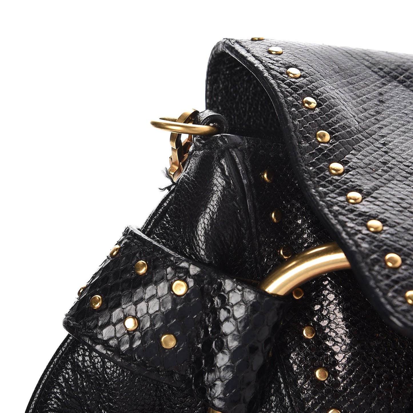 Python Studded Horsebit Chain Clutch Black