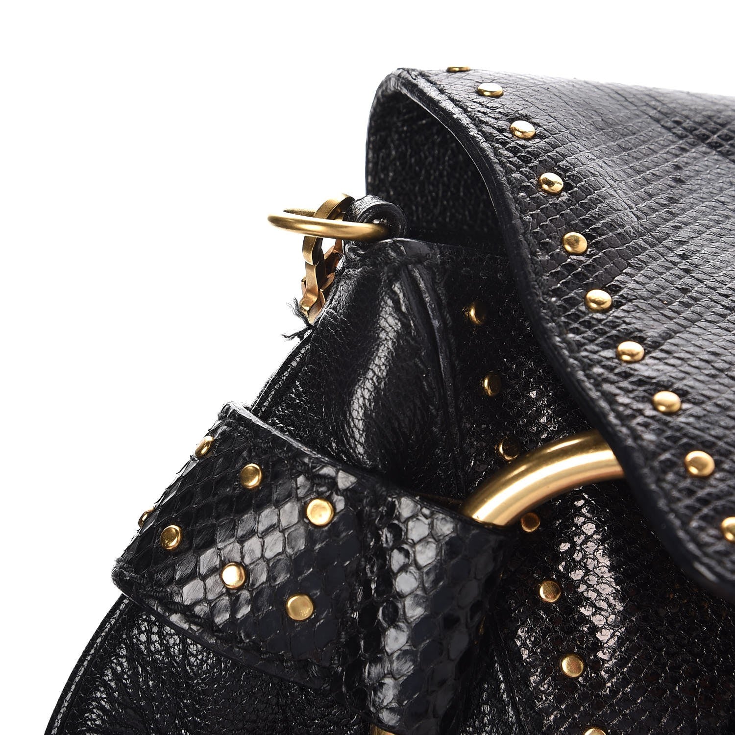 Gucci Python Studded Horsebit Chain Clutch Black 8 of 9