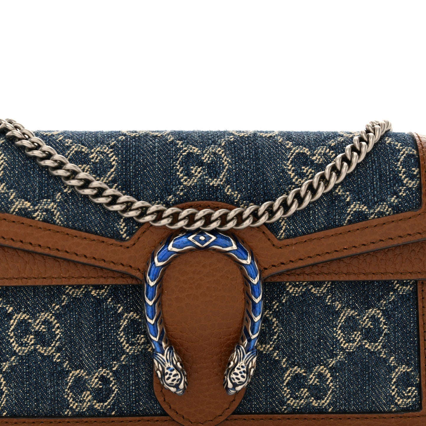 New Denim GG Monogram Dollar Calfskin Enamel Super Mini Dionysus Shoulder Bag Blue Tea Cuir Epilog Electric Blue