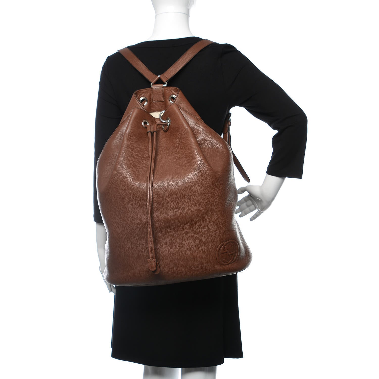 Gucci Pebbled Calfskin Large Soho Drawstring Backpack Brown 2 of 10