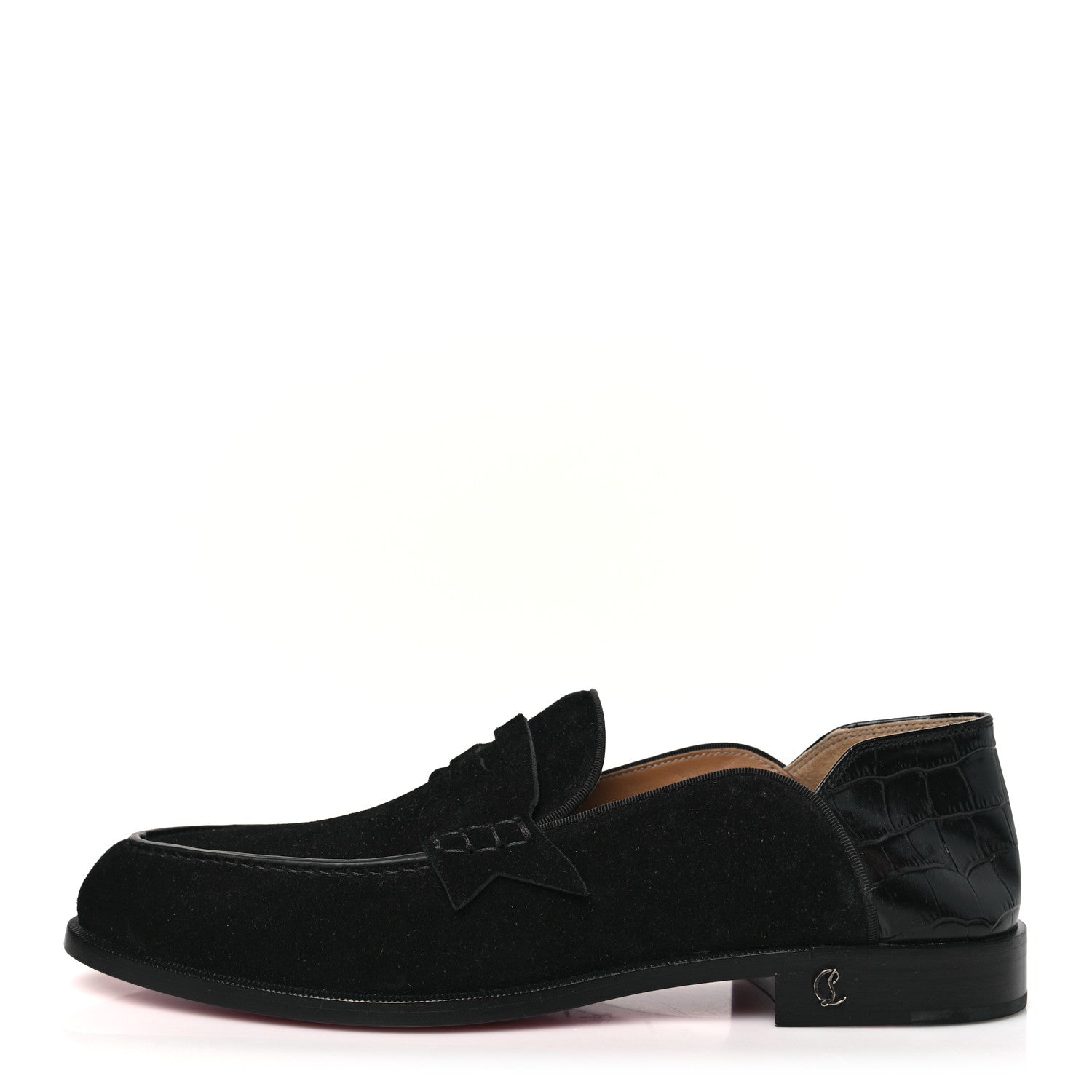 Christian Louboutin Crosta Alligator Embossed Mens Penny No Back Flat 42.5 Black 1 of 8