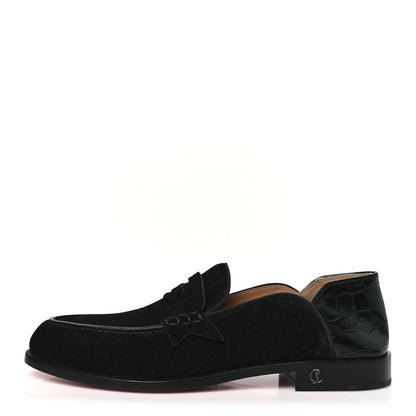 Christian Louboutin Crosta Alligator Embossed Mens Penny No Back Flat 42.5 Black 1 of 8