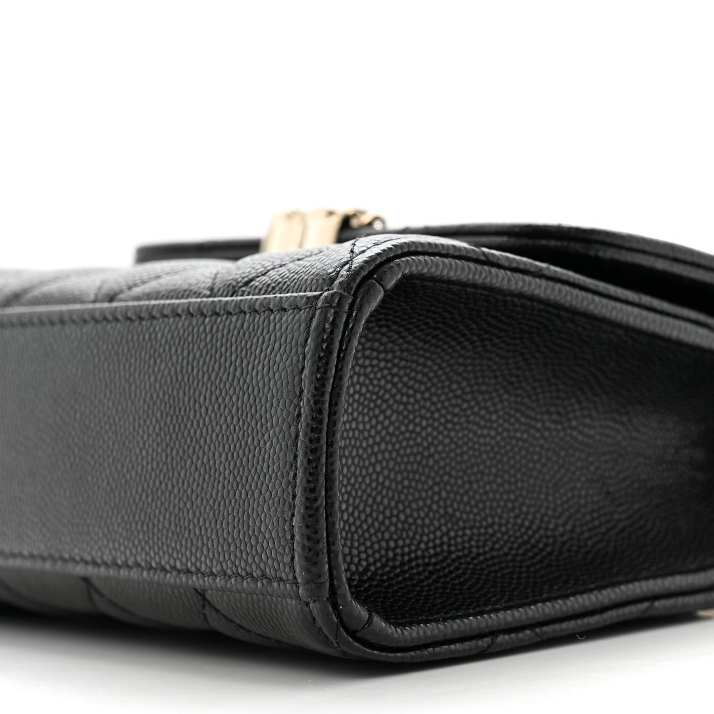 Caviar Quilted Double Chain Top Handle Flap With Chain Black