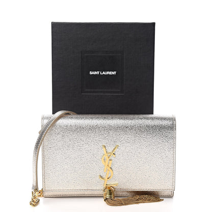 Saint Laurent Metallic Calfskin Classic Monogram Kate Tassel Chain Wallet Platine 12 of 12
