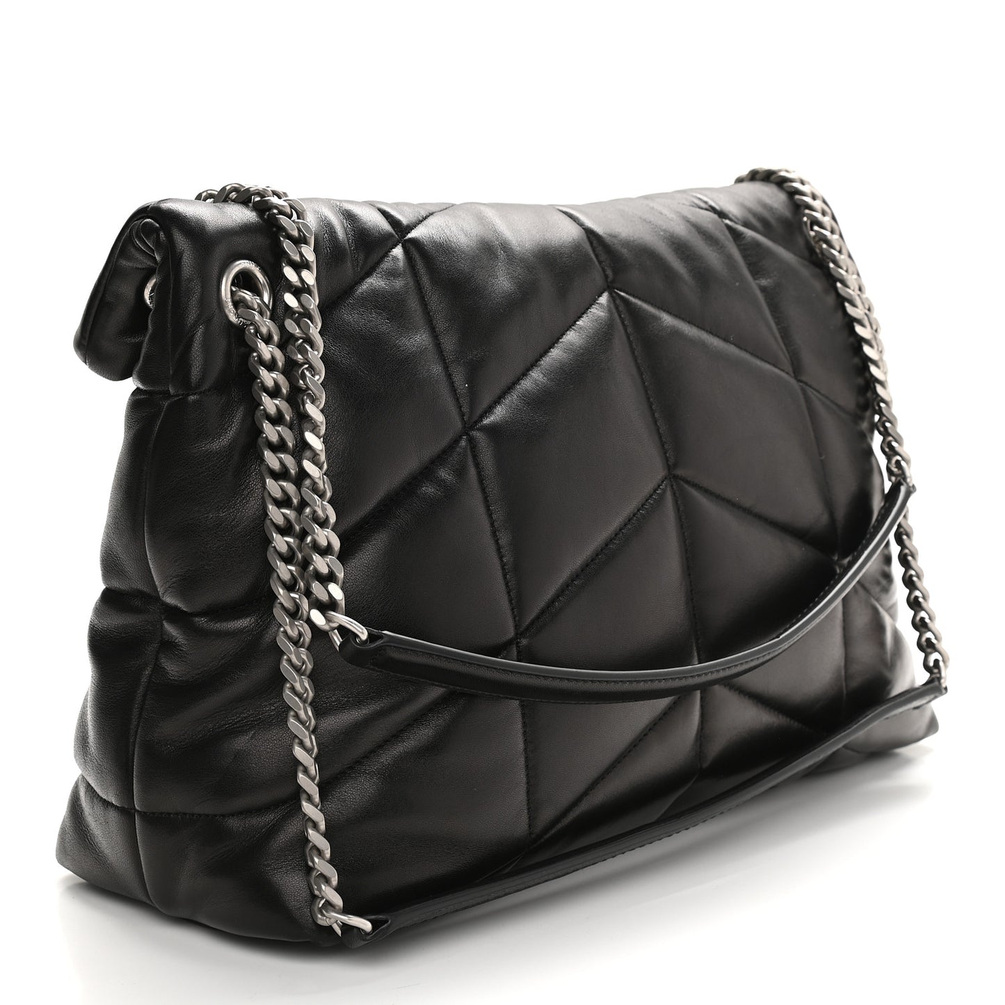 Lambskin Quilted Medium Loulou Puffer Monogram Chain Satchel Black