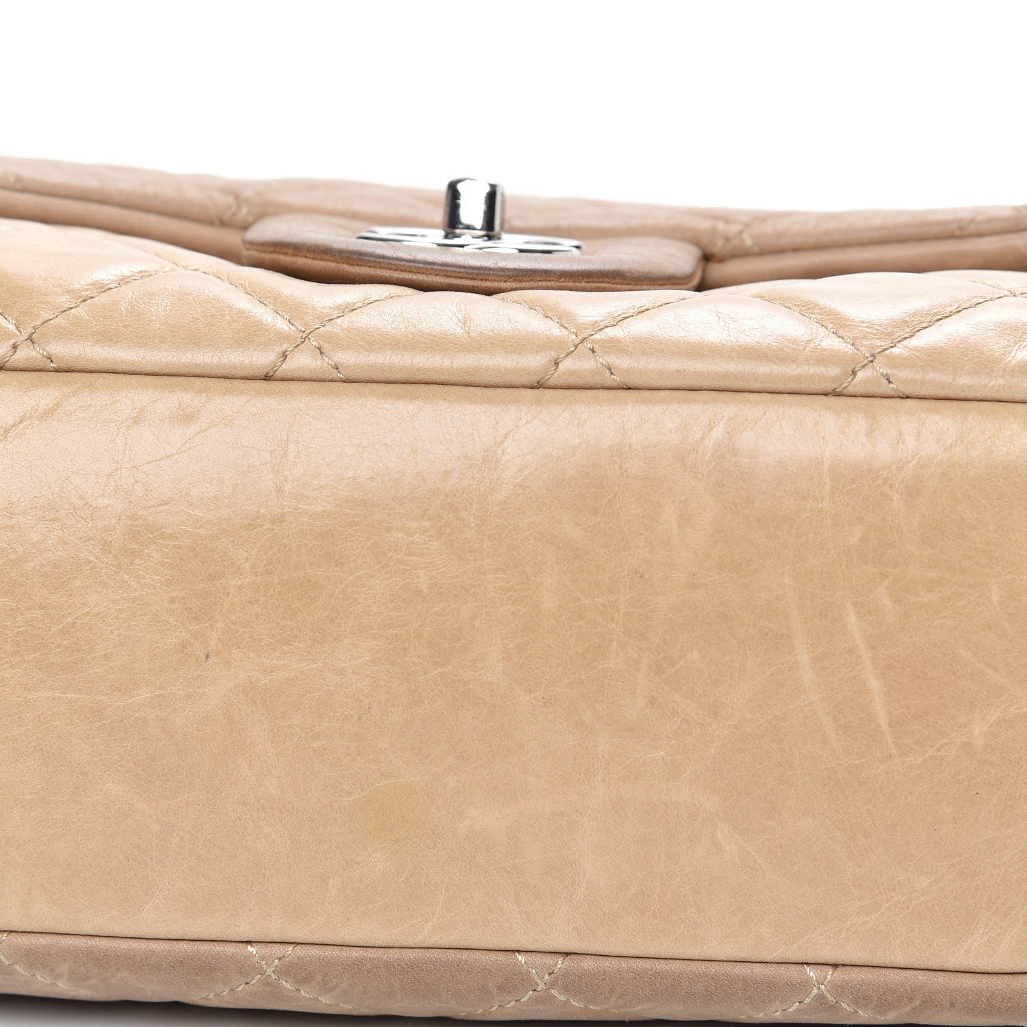 Chanel Iridescent Glazed Calfskin Quilted Casual Journey Flap Beige 9 of 17