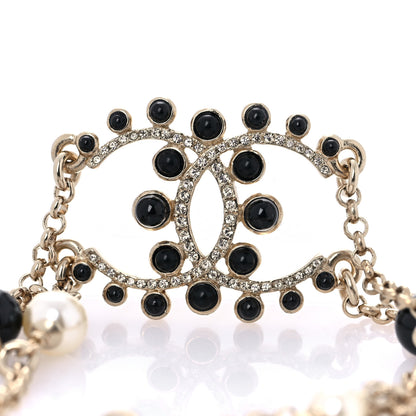 Chanel Crystal Enamel Pearl CC Bracelet Black Gold 4 of 6