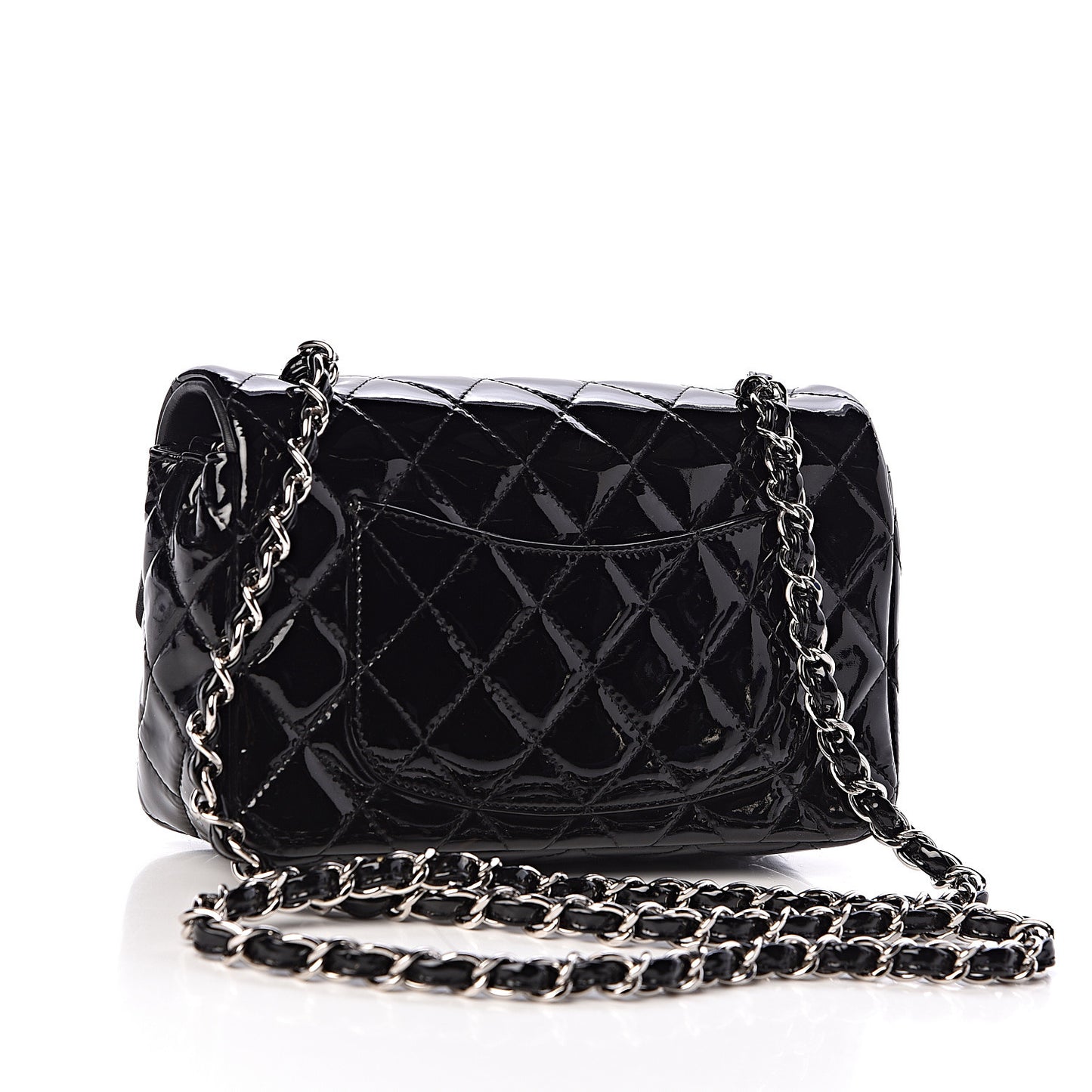 Patent Calfskin Quilted Mini Rectangular Flap Black