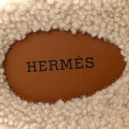 Hermes Suede Goatskin Woolskin Womens Chypre Sandals 38 Brun Fume Ecru 6 of 8
