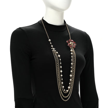 Chanel Resin Pearl Metal CC Camellia Multi Strand Long Necklace Gold Pink Multicolor 2 of 6