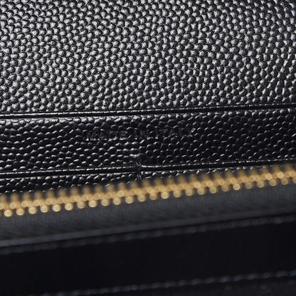 Saint Laurent Grain De Poudre Matelasse Chevron Monogram Chain Wallet Black 6 of 8