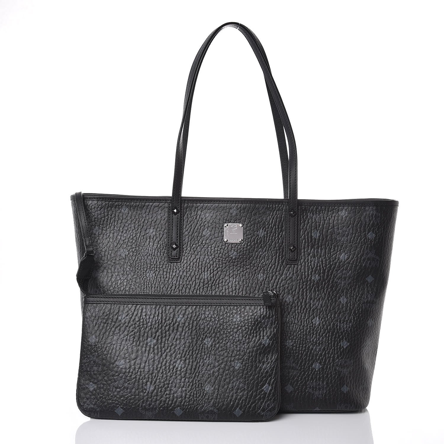 MCM Visetos Medium Anya Zip Top Shopper Tote Black 3 of 8
