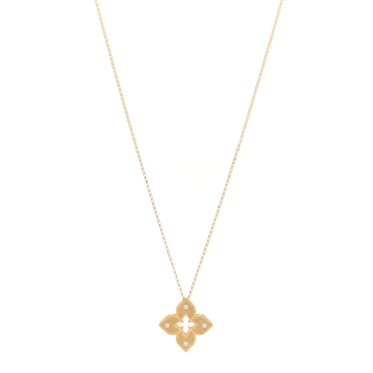 18K Yellow Gold Diamond Medium Venetian Princess Flower Pendant Necklace