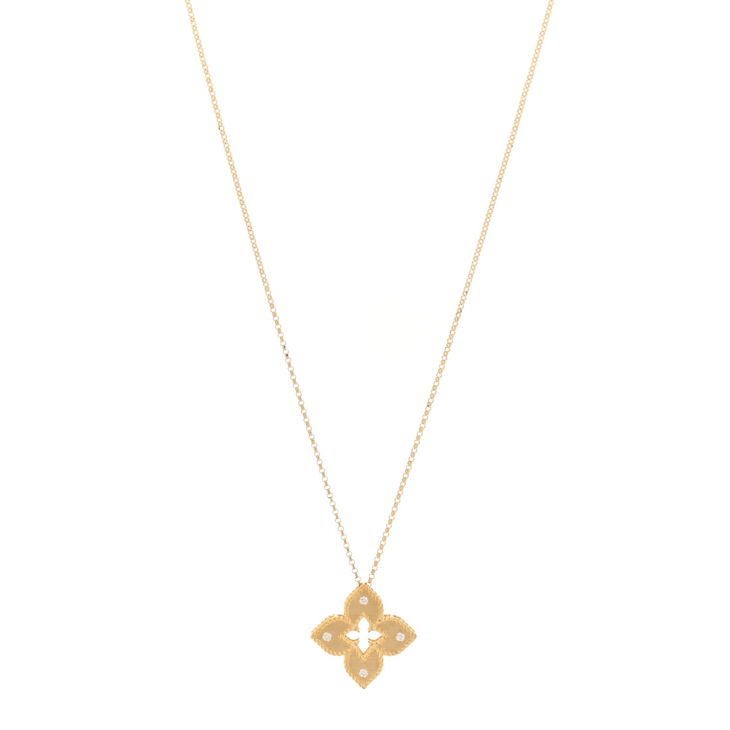 Roberto Coin 18K Yellow Gold Diamond Medium Venetian Princess Flower Pendant Necklace 1 of 6