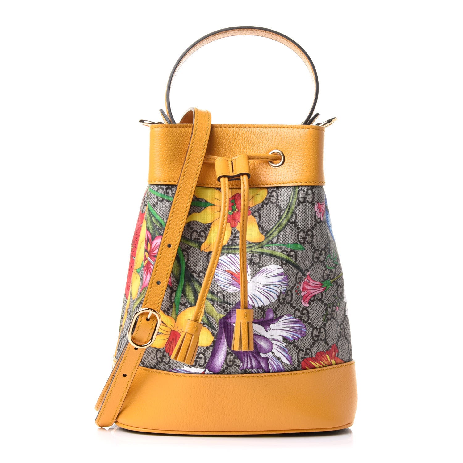 Gucci GG Supreme Monogram Flora Small Ophidia Bucket Bag Beige Multicolor Crop 1 of 12