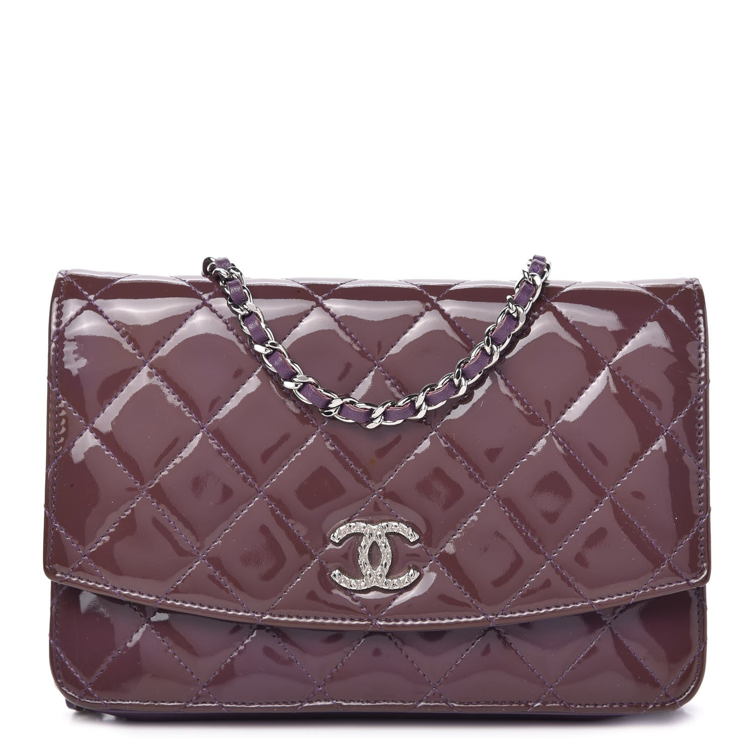 Chanel Patent Quilted Brilliant Wallet On Chain WOC Violet 1 of 12