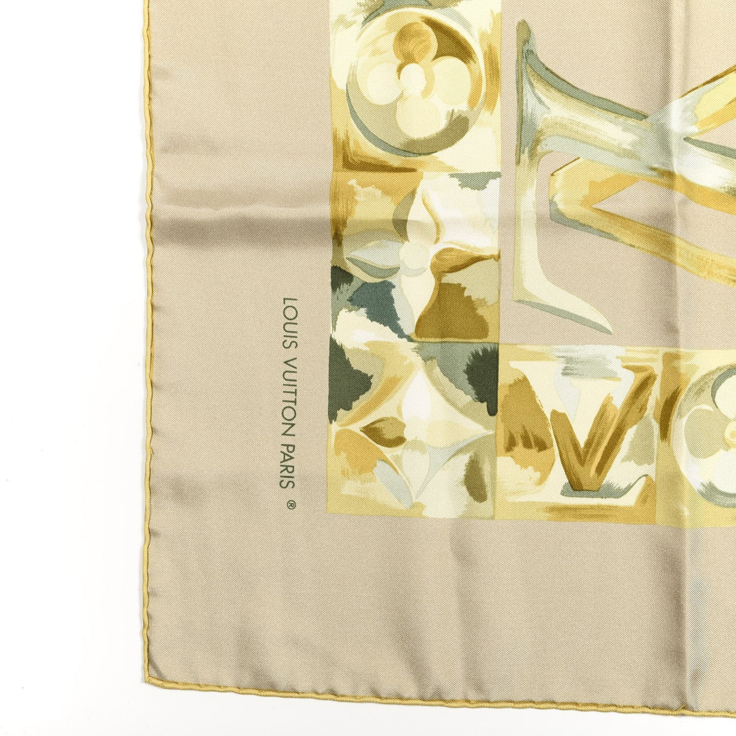 Silk Monogram Square Scarf Grey Green