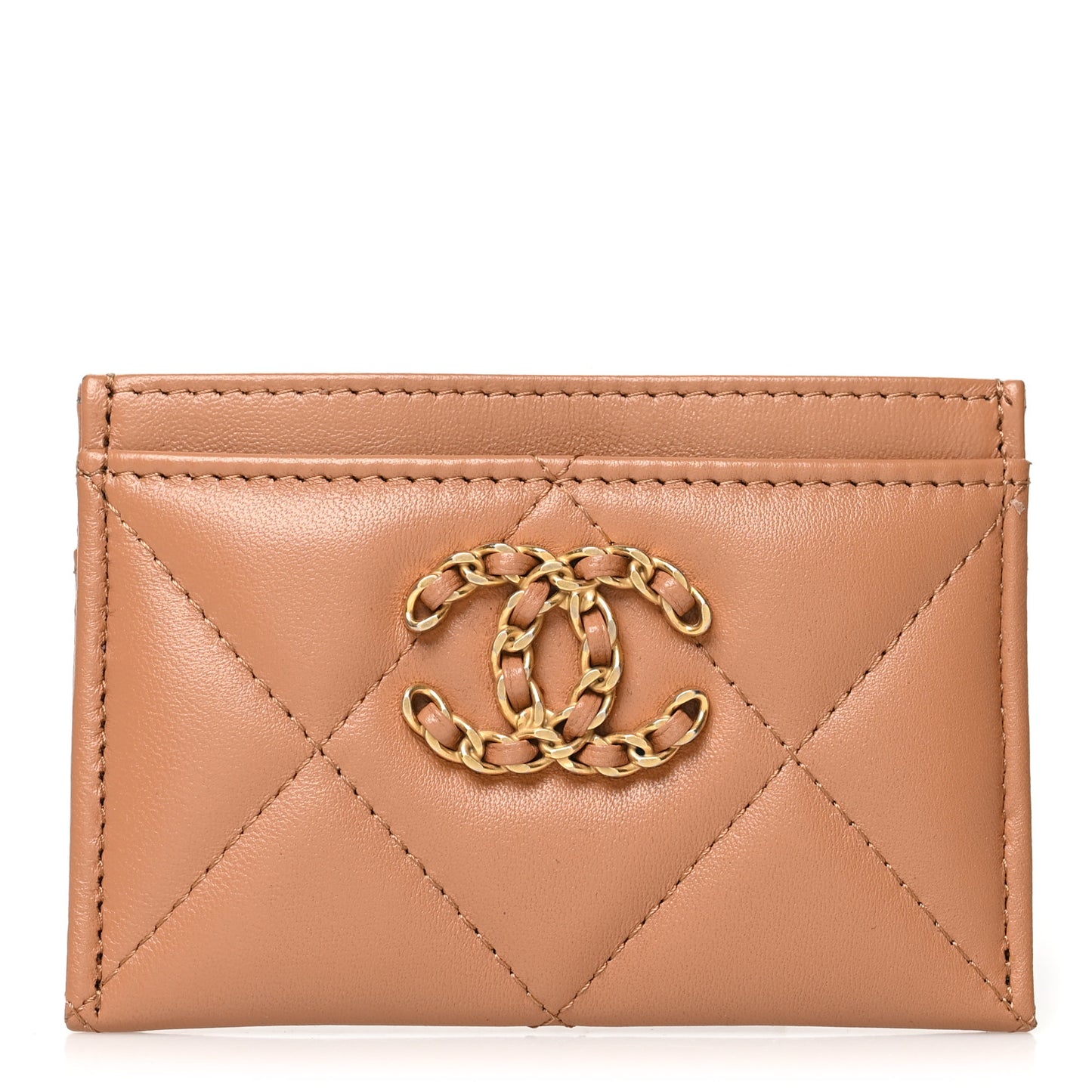 Lambskin Quilted Chanel 19 Card Holder Brown