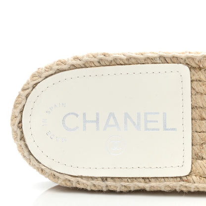 Chanel Lambskin Chain Espadrille Slip On Sandals 36 Black White 7 of 8