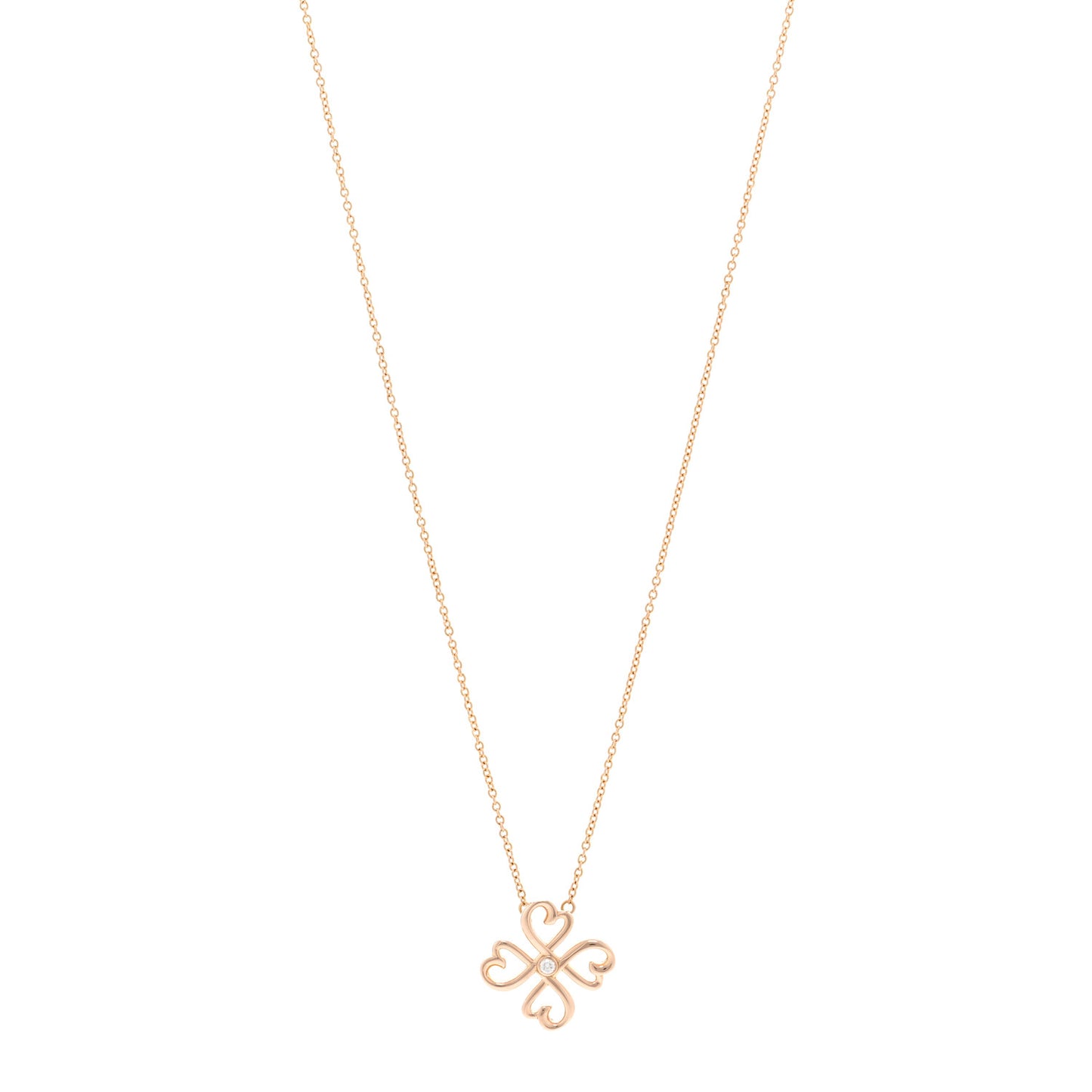 18K Rose Gold Diamond Loving Heart Clover Pendant Necklace