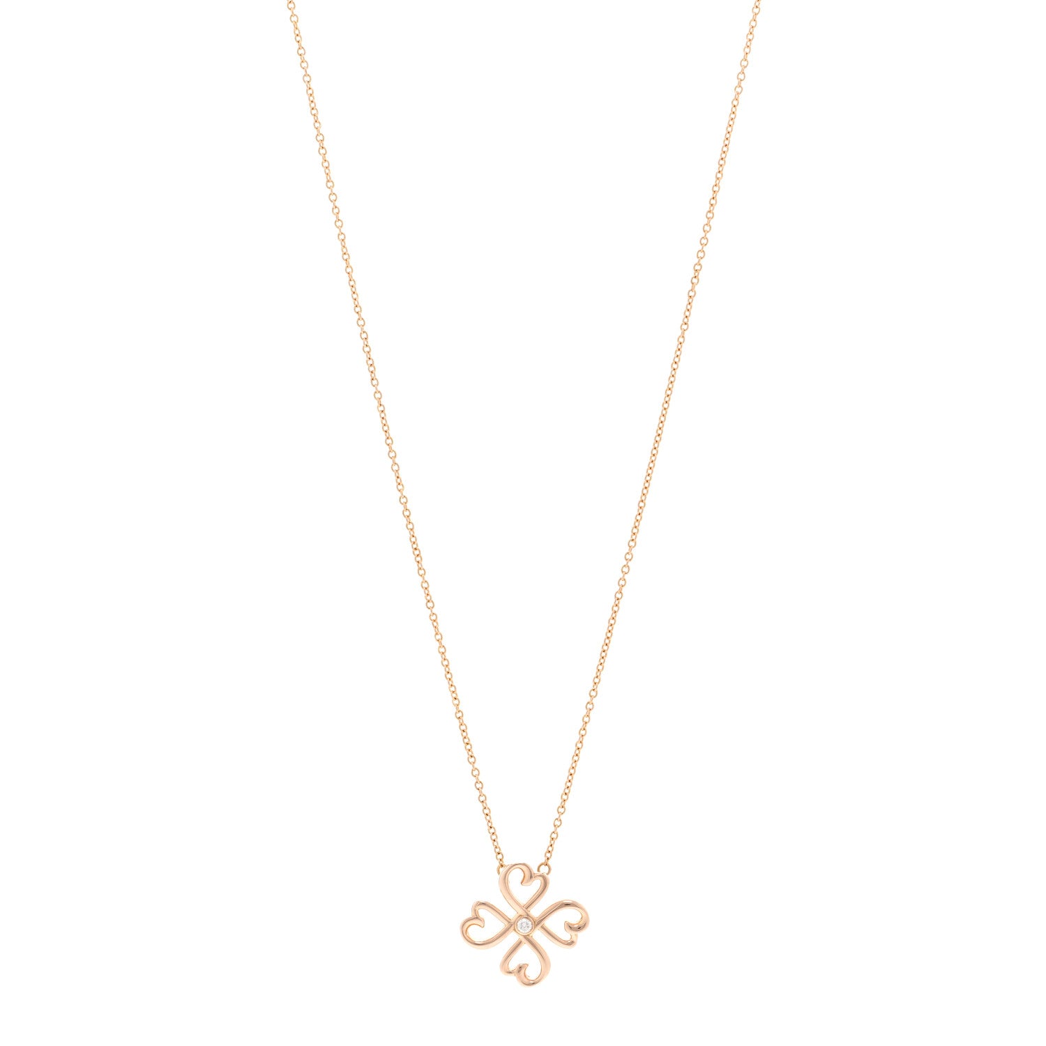 Tiffany 18K Rose Gold Diamond Loving Heart Clover Pendant Necklace 1 of 5