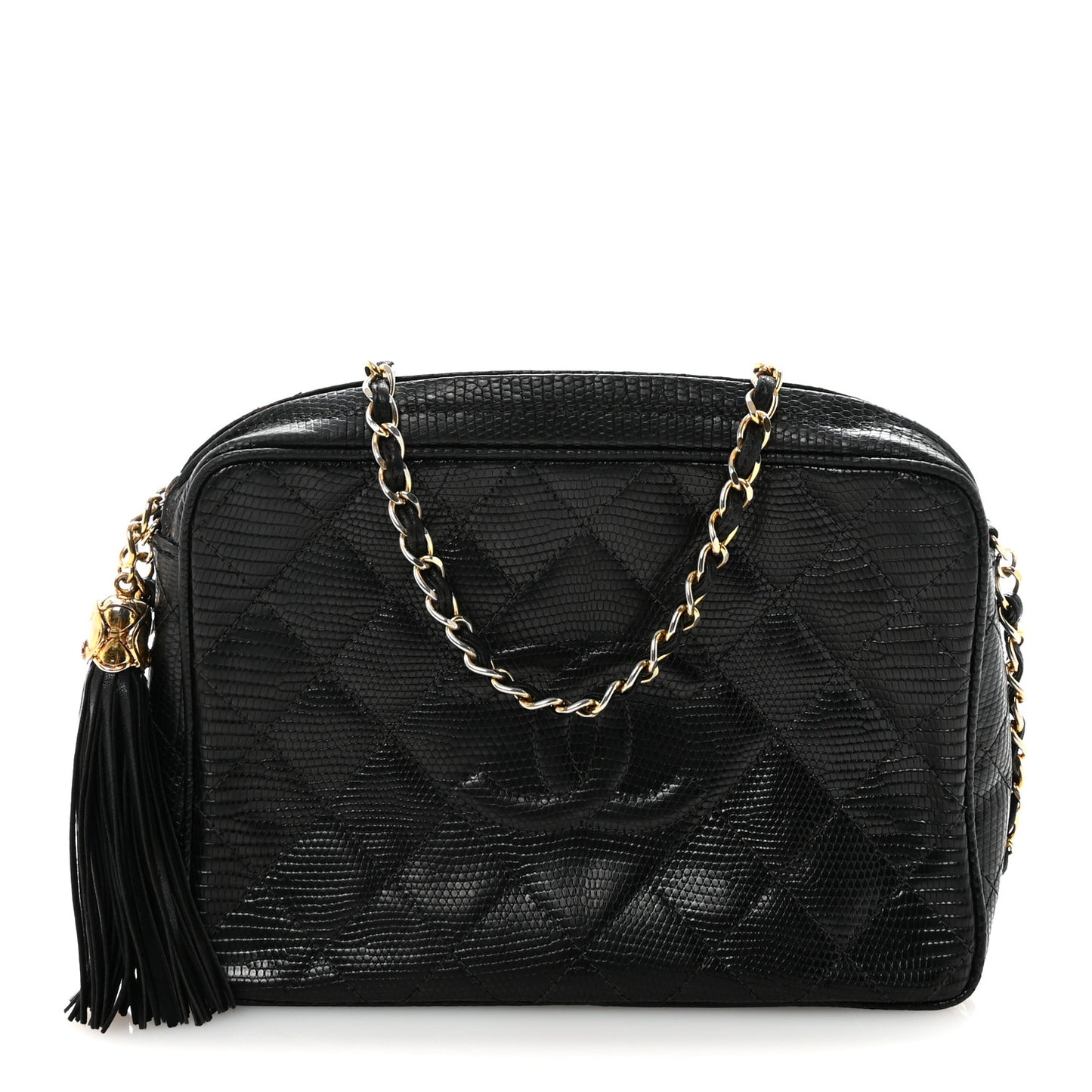 Lizard Diamond Quilted Tassel Camera Case Black