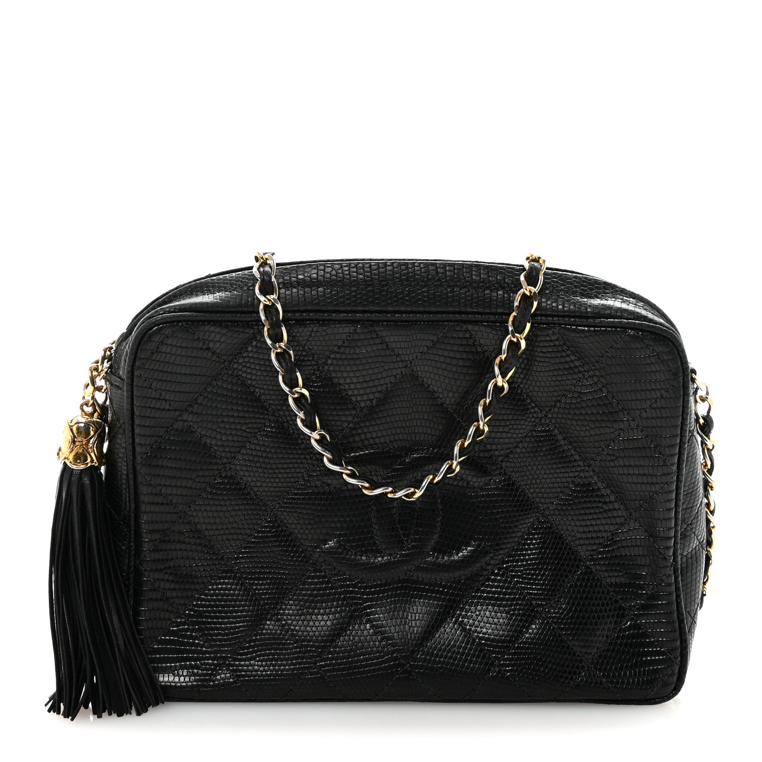 Chanel Lizard Diamond Quilted Tassel Camera Case Black 1 of 10