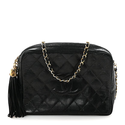 Chanel Lizard Diamond Quilted Tassel Camera Case Black 1 of 10