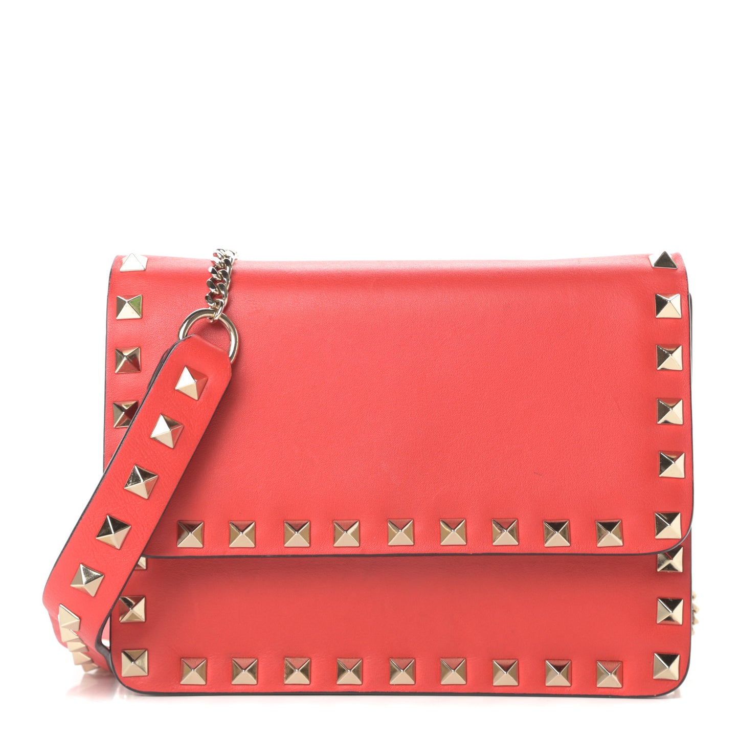 Vitello Mini Rockstud Chain Flap Crossbody Bag Deep Orange