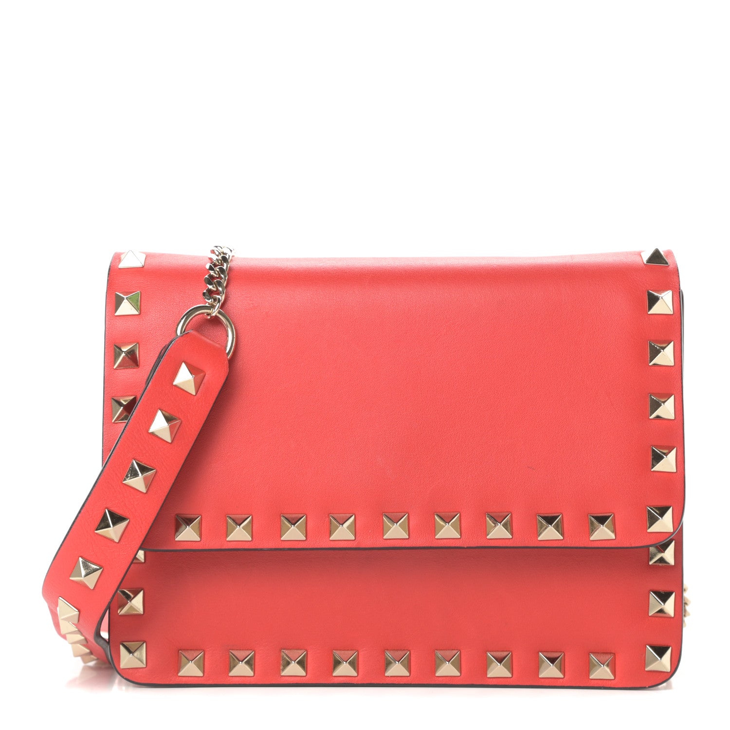 Valentino Garavani Vitello Mini Rockstud Chain Flap Crossbody Bag Deep Orange 1 of 15