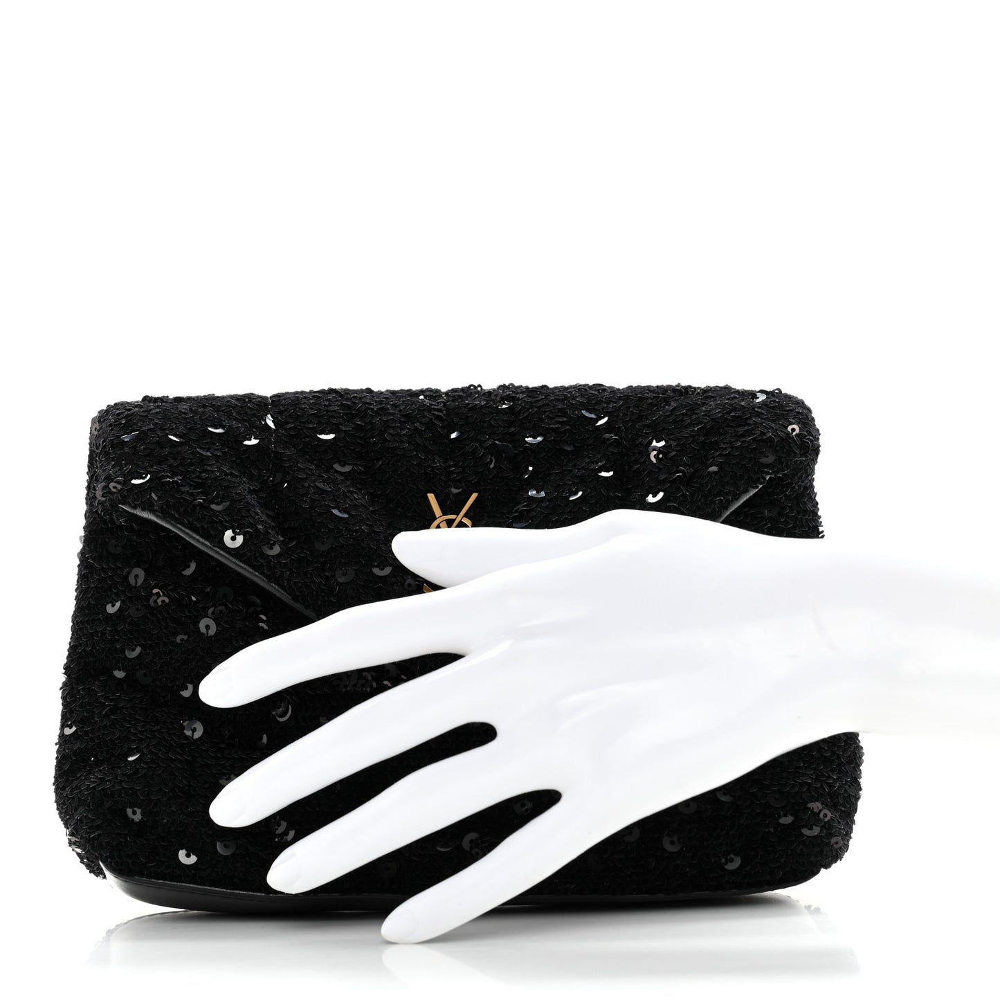 Sequin Monogram Loulou Puffer Pouch Clutch Black
