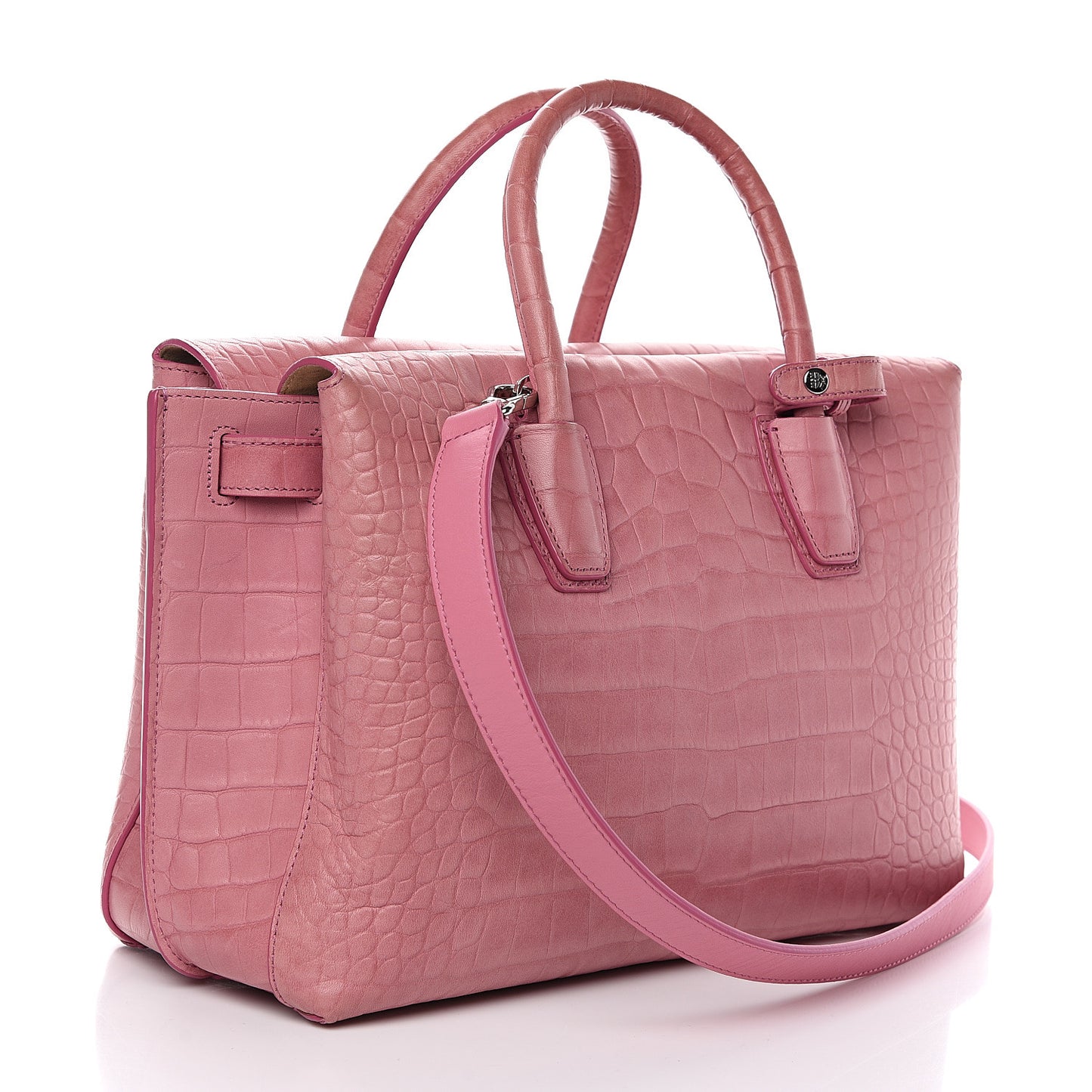 Calfskin Crocodile Embossed Medium Milla Tote Pink
