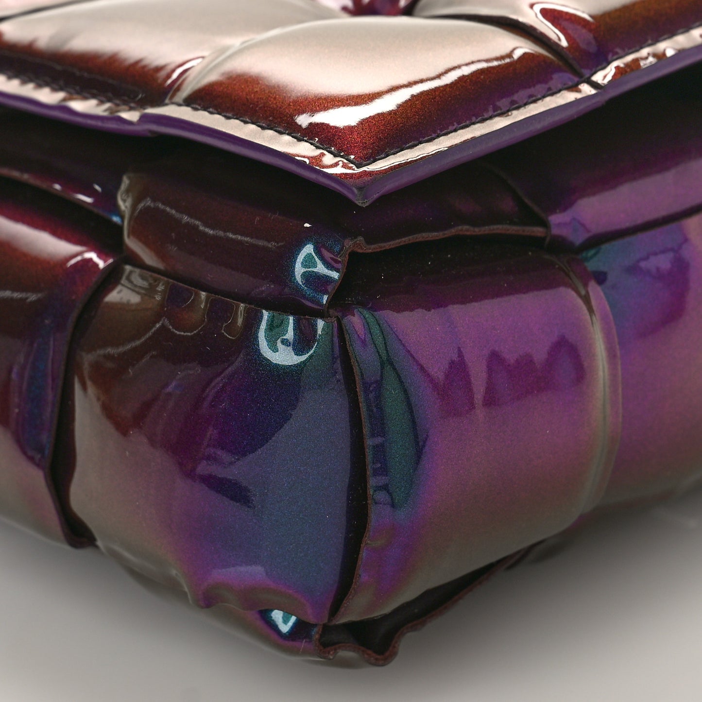 Glossy Nail Polish Nappa Maxi Intreccio Padded Cassette Crossbody Bag Holographic