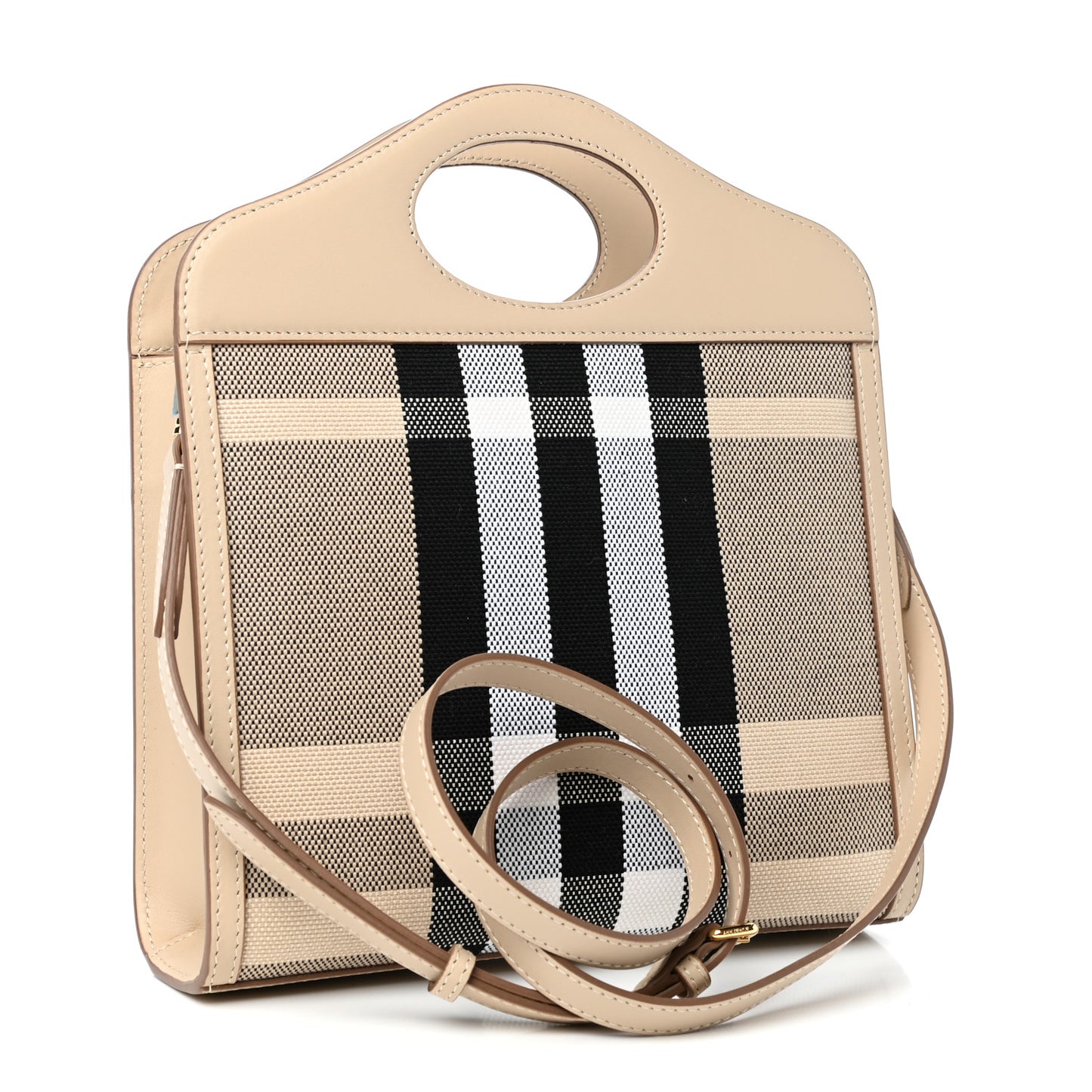 Smooth Calfskin Canvas Check Mini Pocket Bag Dusty Sand Soft Fawn