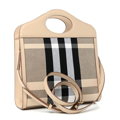 Burberry Smooth Calfskin Canvas Check Mini Pocket Bag Dusty Sand Soft Fawn 3 of 10