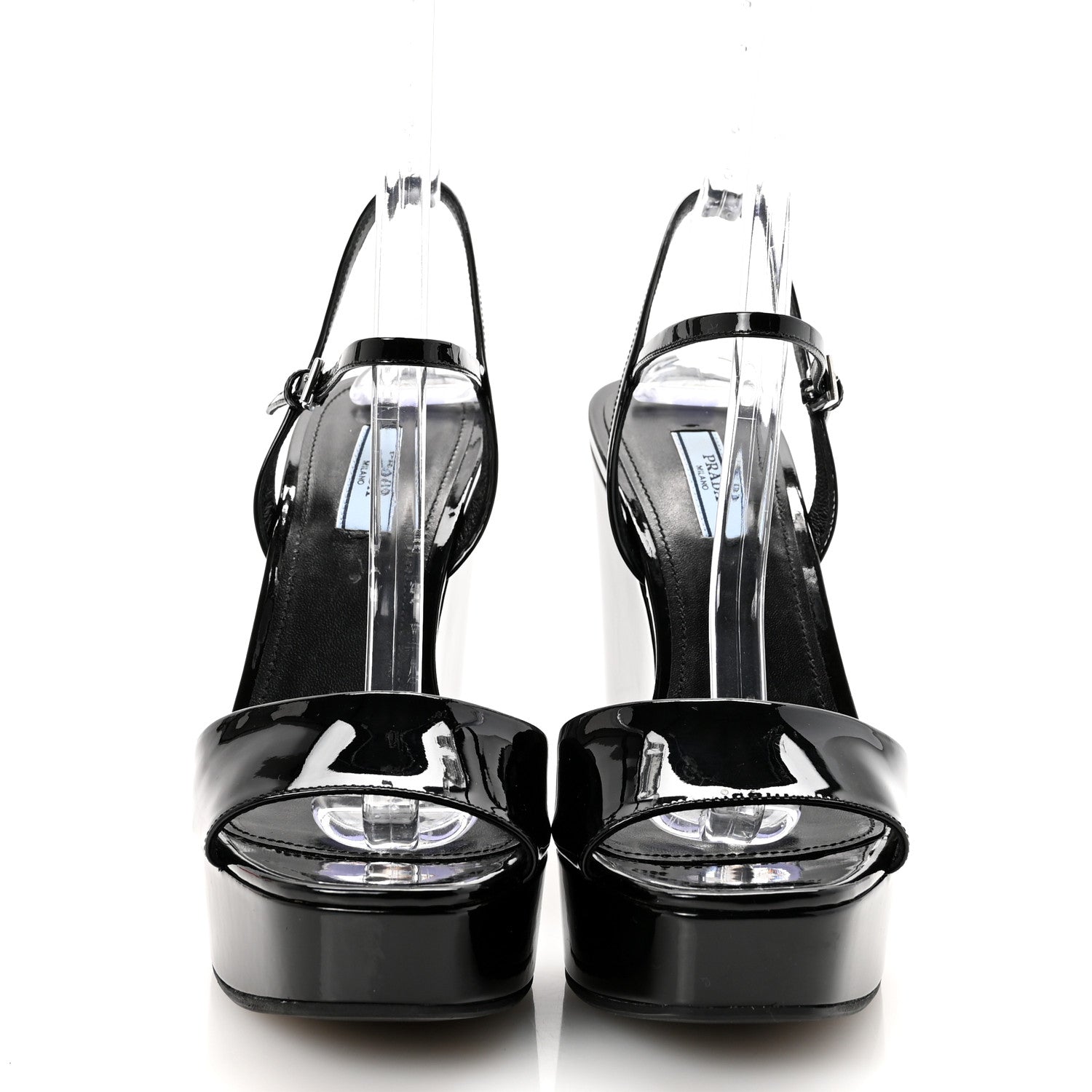 Prada Vernice Platform Wedge Sandals 38.5 Black 3 of 10