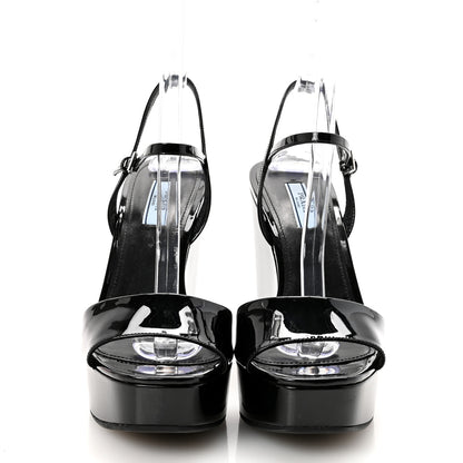 Prada Vernice Platform Wedge Sandals 38.5 Black 3 of 10