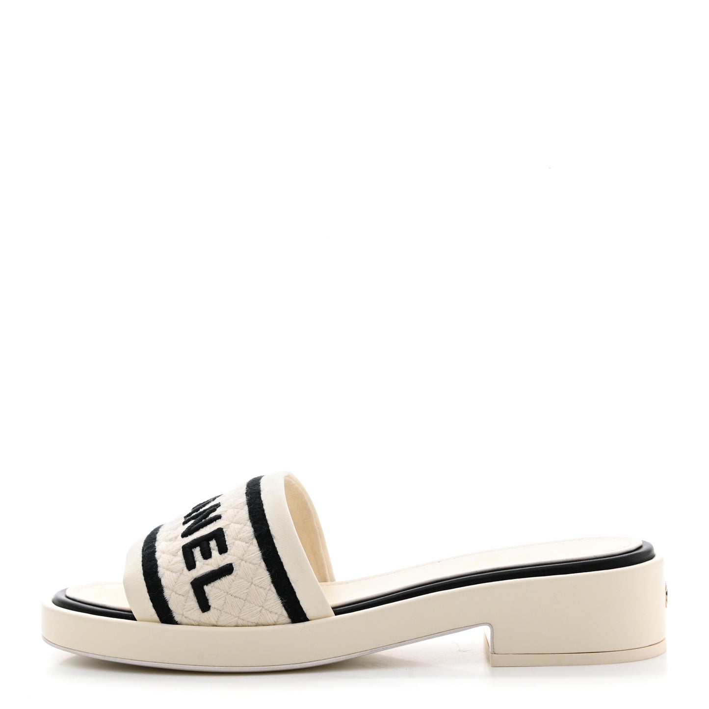 Lambskin Embroidered CC Mule Sandal 39 Ivory Black