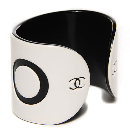 Chanel Resin Coco Wide Cuff White Black 3 of 4