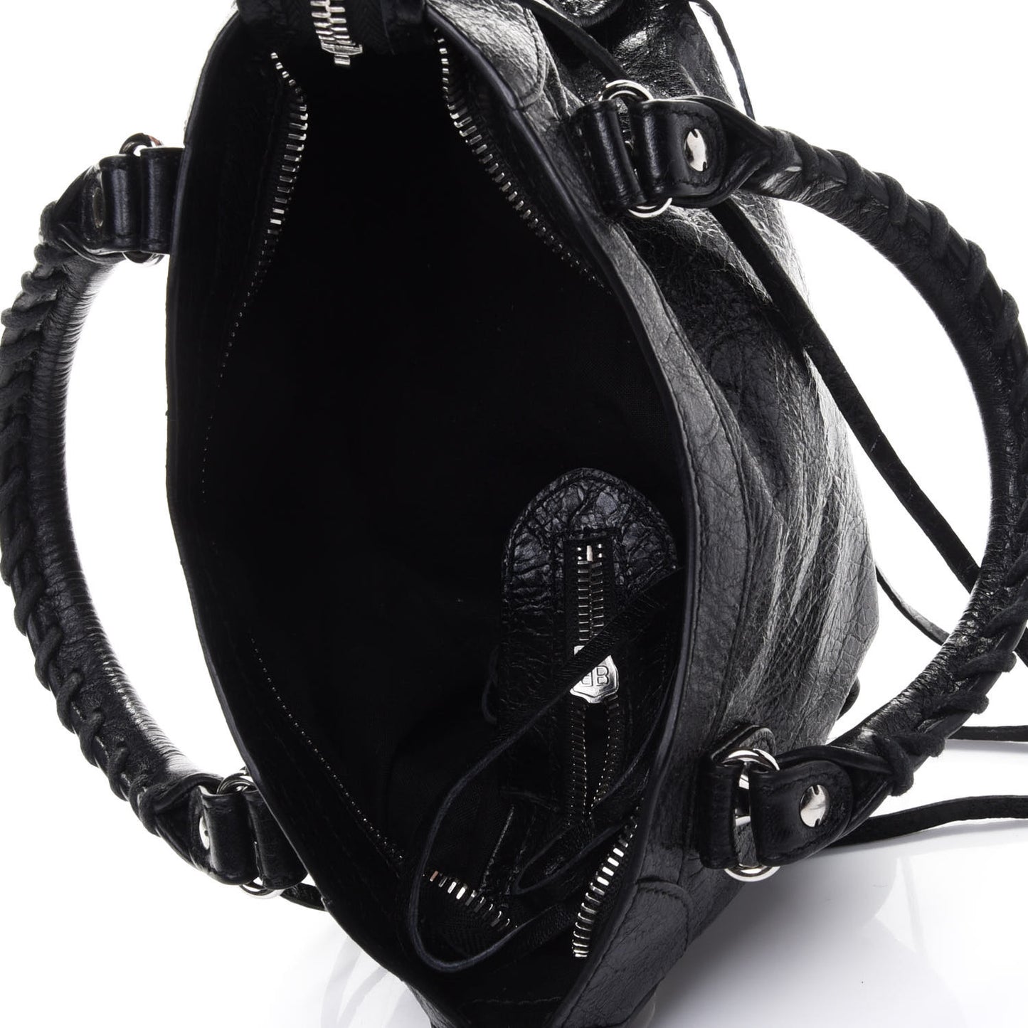 Agneau Classic Silver Hardware Mini City Logo Strap Black White