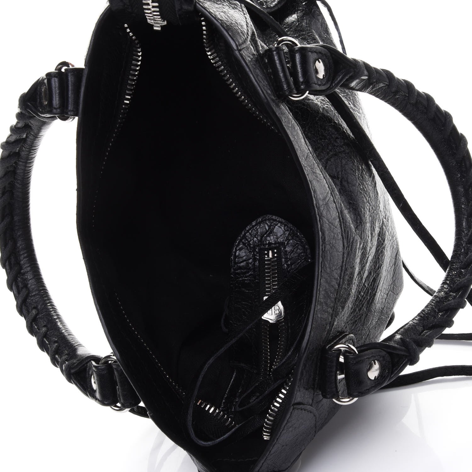 Balenciaga Agneau Classic Silver Hardware Mini City Logo Strap Black White 4 of 4