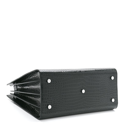 Saint Laurent Patent Crocodile Embossed Small Sac de Jour Dark Green 4 of 11