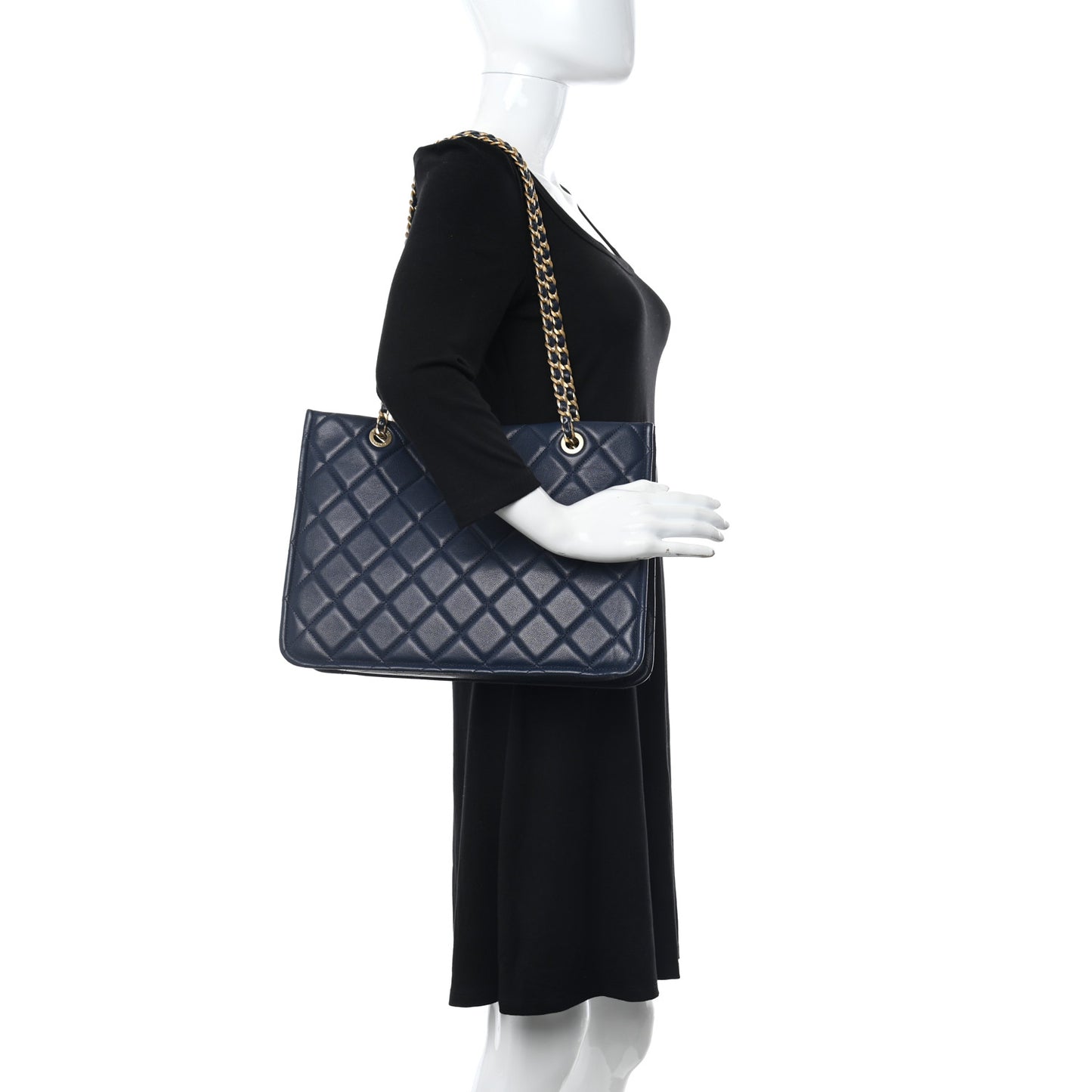 Caviar Quilted Sweet Classic Shopping Tote Navy Blue