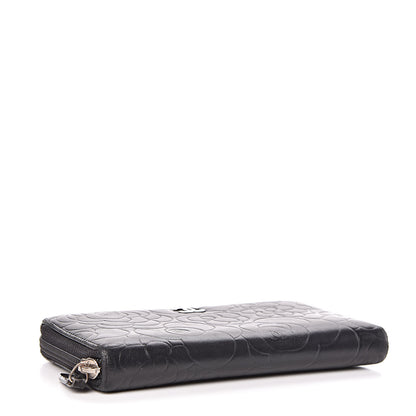 Chanel Lambskin Camellia Embossed Large Zip Around Gusset Wallet Black 4 of 14
