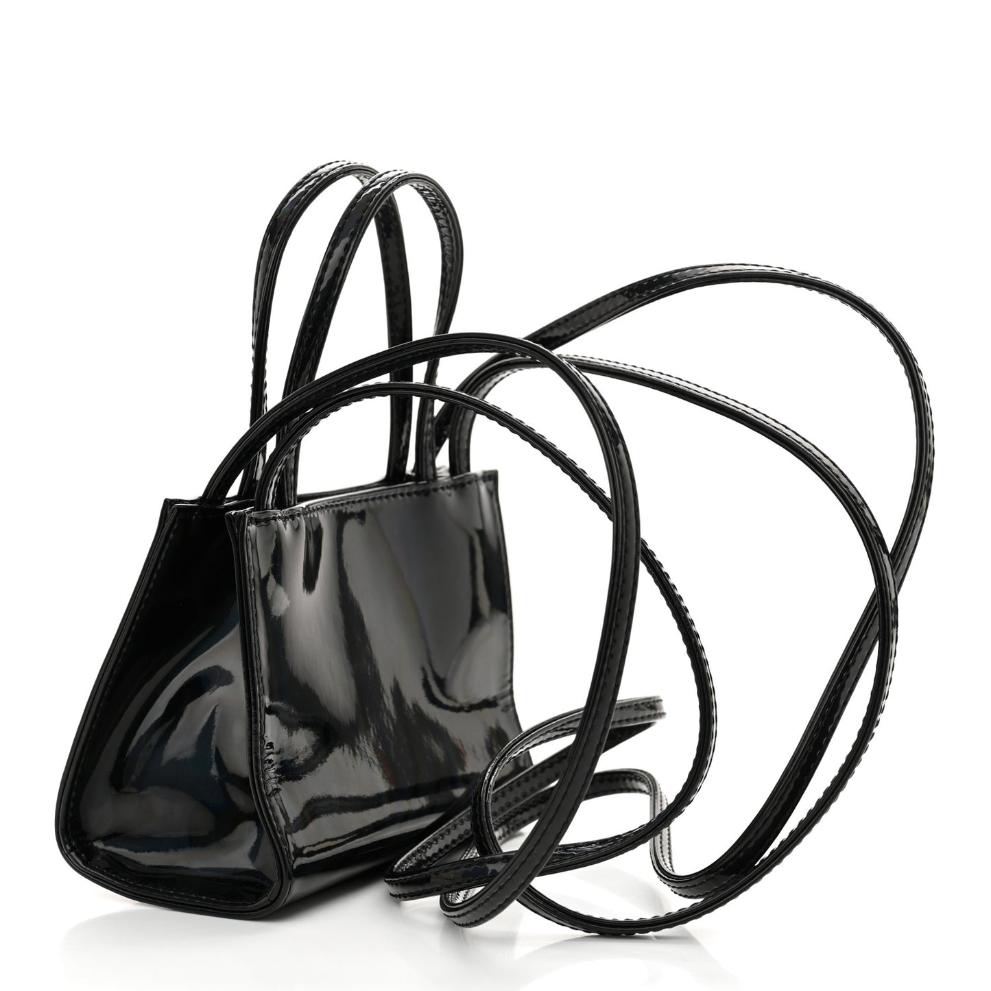 Patent Vegan Leather Small Shopping Bag Black Rainbow