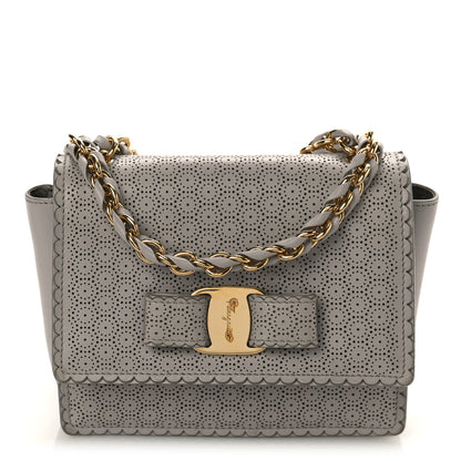 Salvatore Ferragamo Perforated Calfskin Mini Ginny Shoulder Bag Grey 1 of 8